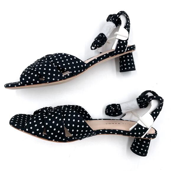 Loeffler Randall Leia Sandals Black Polka Dot Ankle Wrap Low Block Heel Sz 5.5‎ - Picture 10 of 13